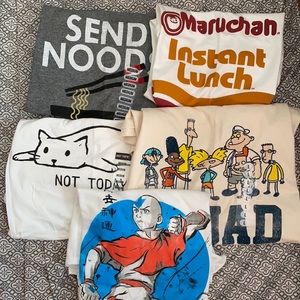 SET OF 5 - Unisex Soft Cotton T-Shirts - Avatar, Nickelodeon, Lazy Cat, Ramen